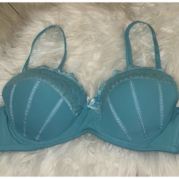 Jezebel 2915 Push Up Balconette Bra Underwire Lace Womens 36C Green - Picture 3 of 6